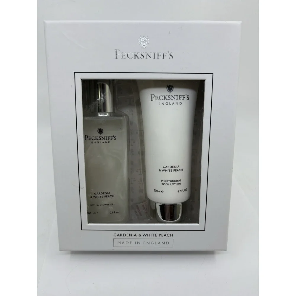 Pecksniff's GARDENIA & WHITE PEACH Bath Gel and Body Lotion Gift Set New